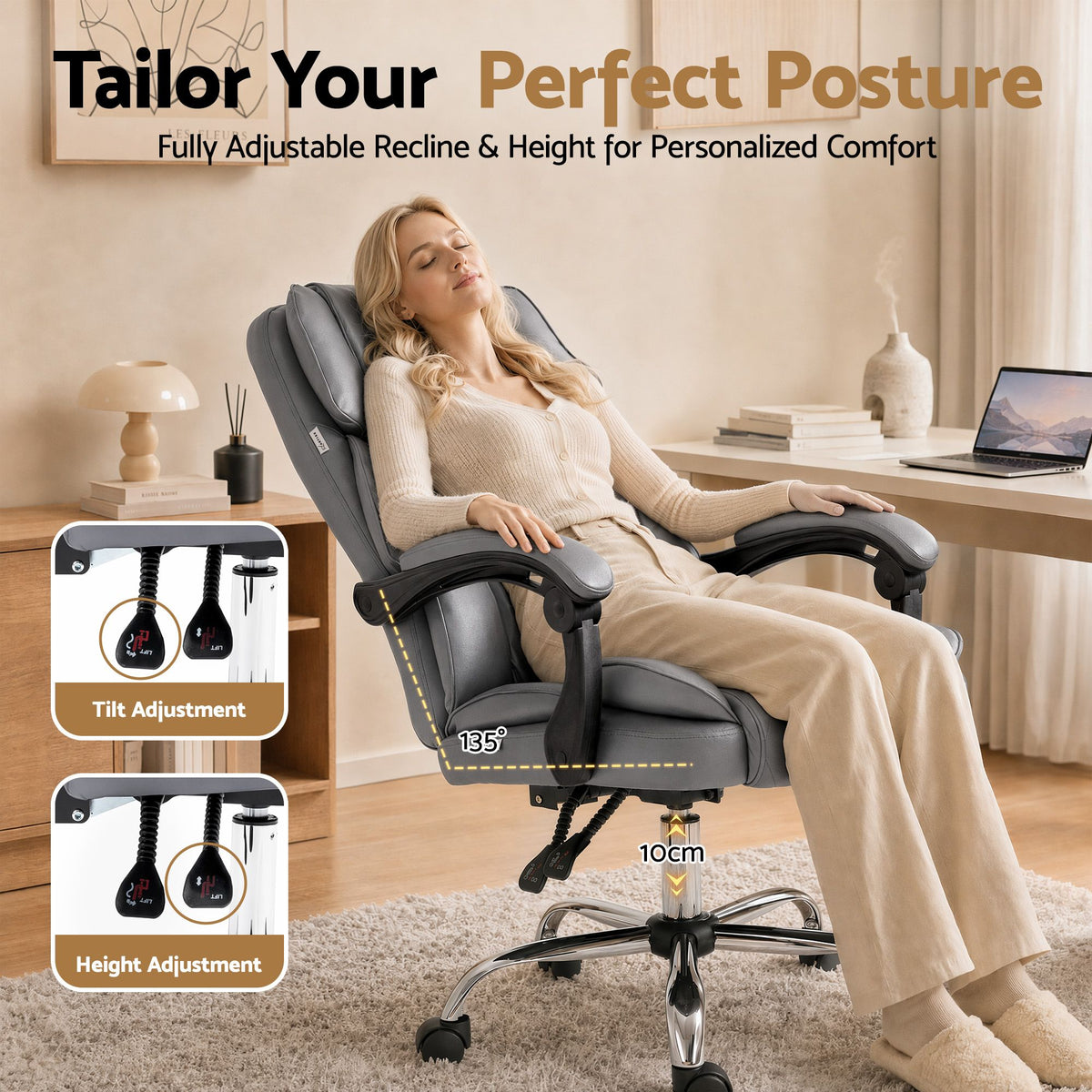 Camelon Executive Office Chair with Recliner, Grey