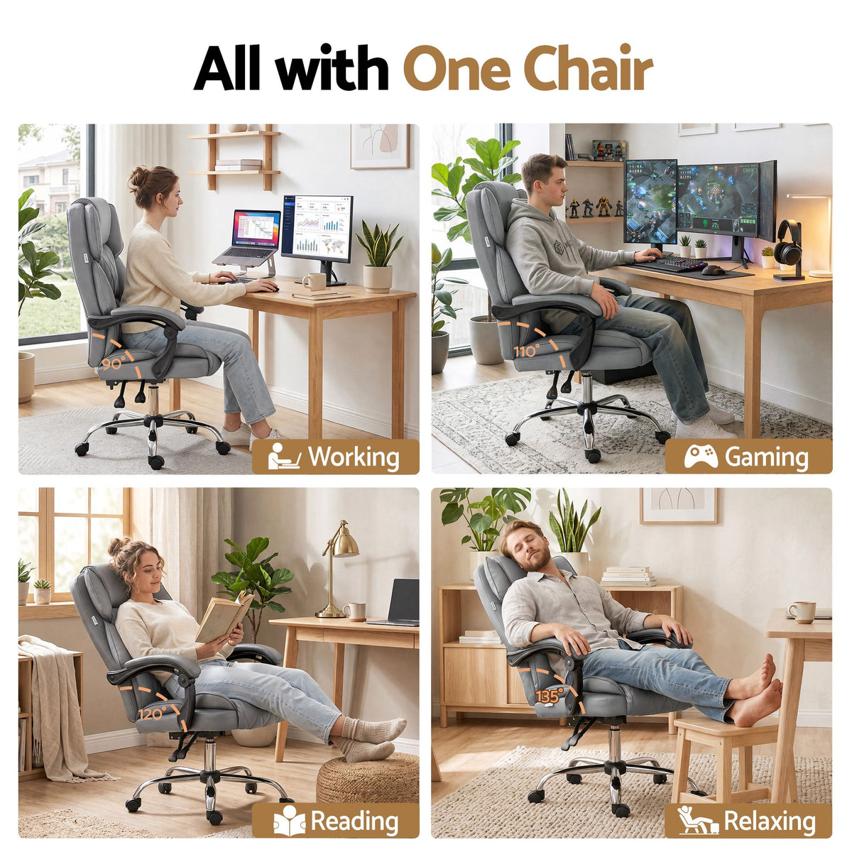 Camelon Executive Office Chair with Recliner, Grey