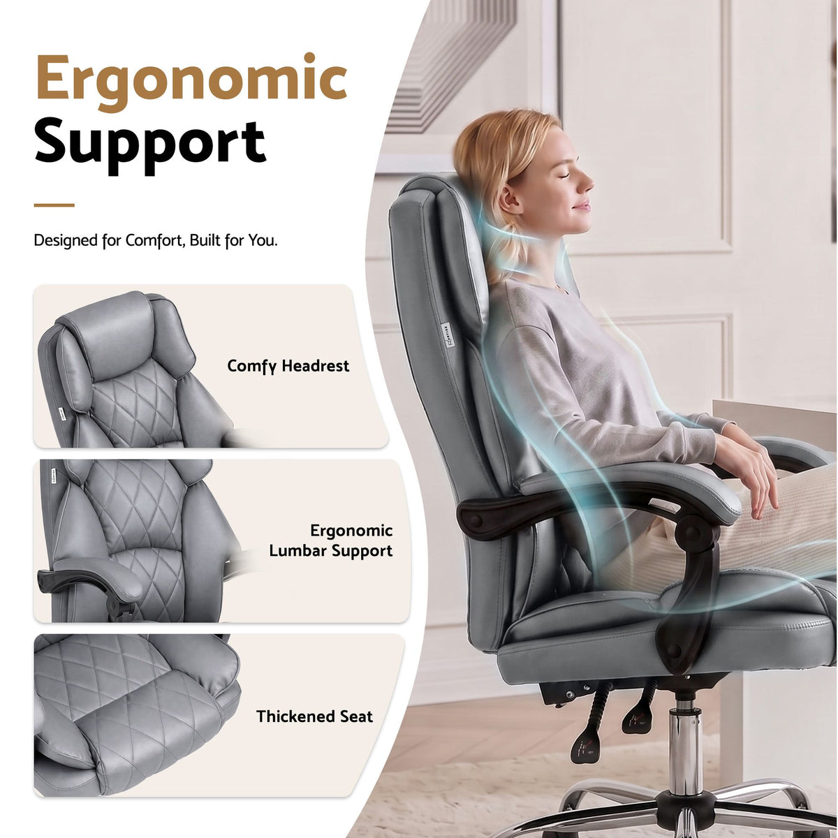 Camelon Executive Office Chair with Recliner, Grey