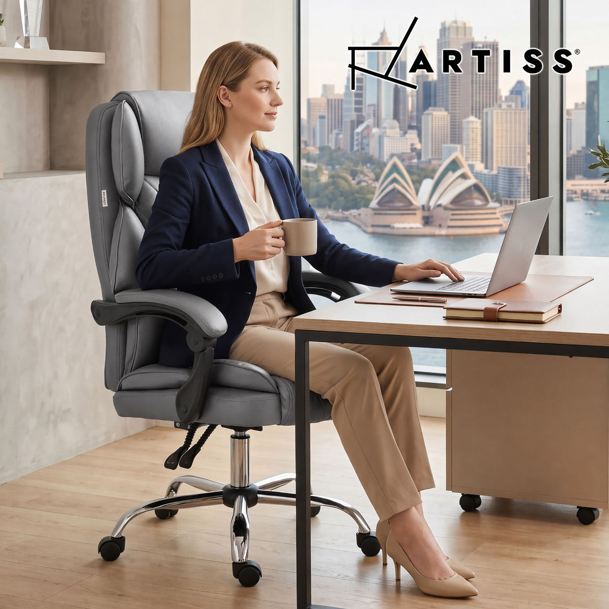 Camelon Executive Office Chair with Recliner, Grey