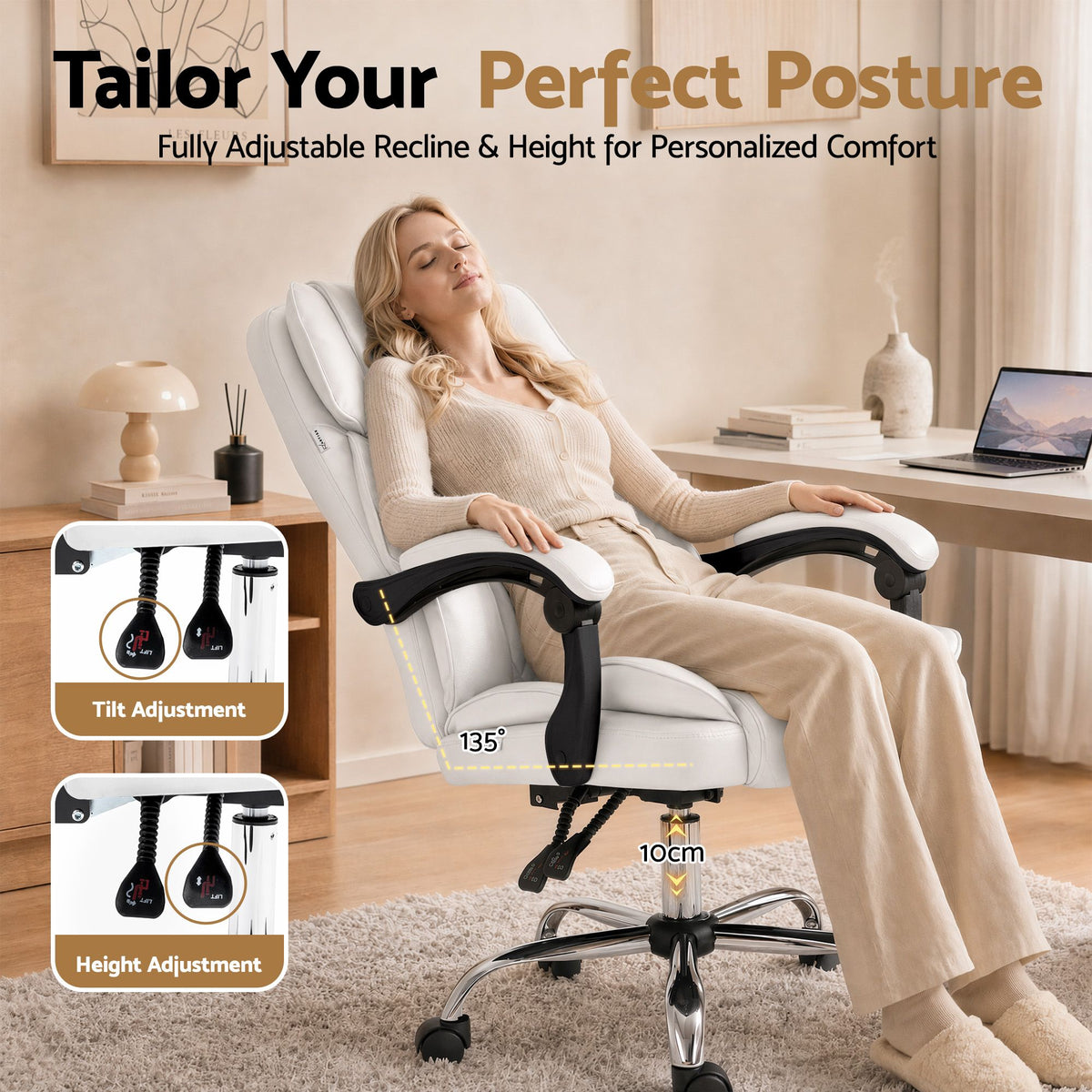 Camelon Executive Office Chair Leather Recliner White