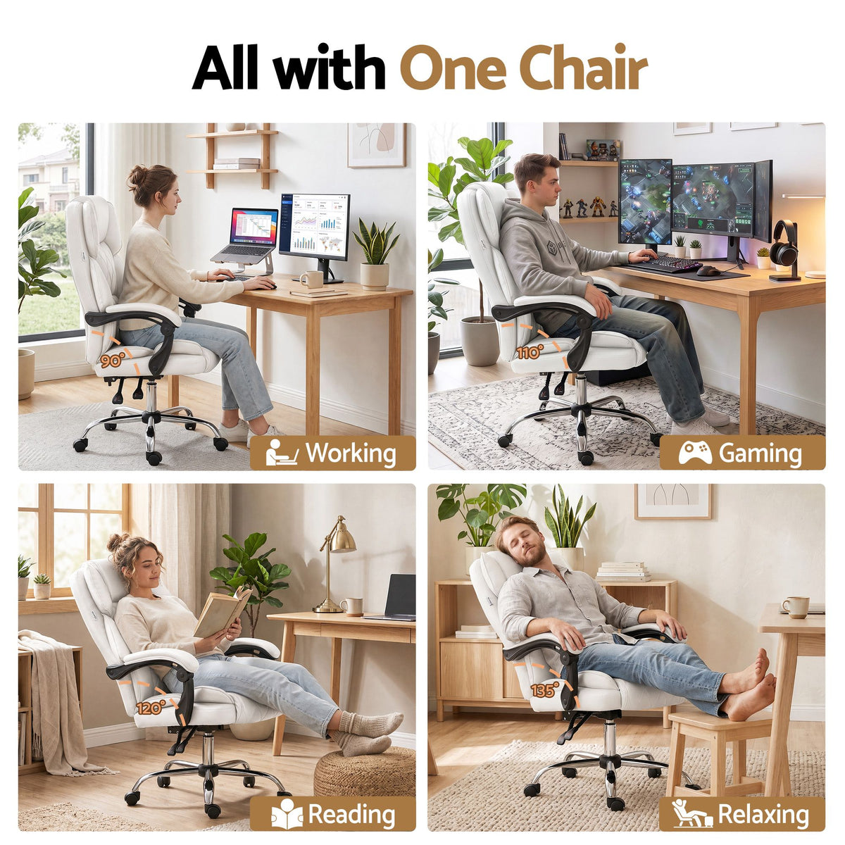 Camelon Executive Office Chair Leather Recliner White