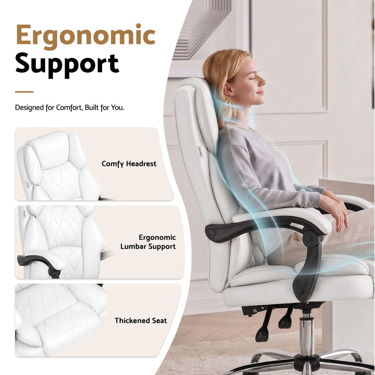 Camelon Executive Office Chair Leather Recliner White