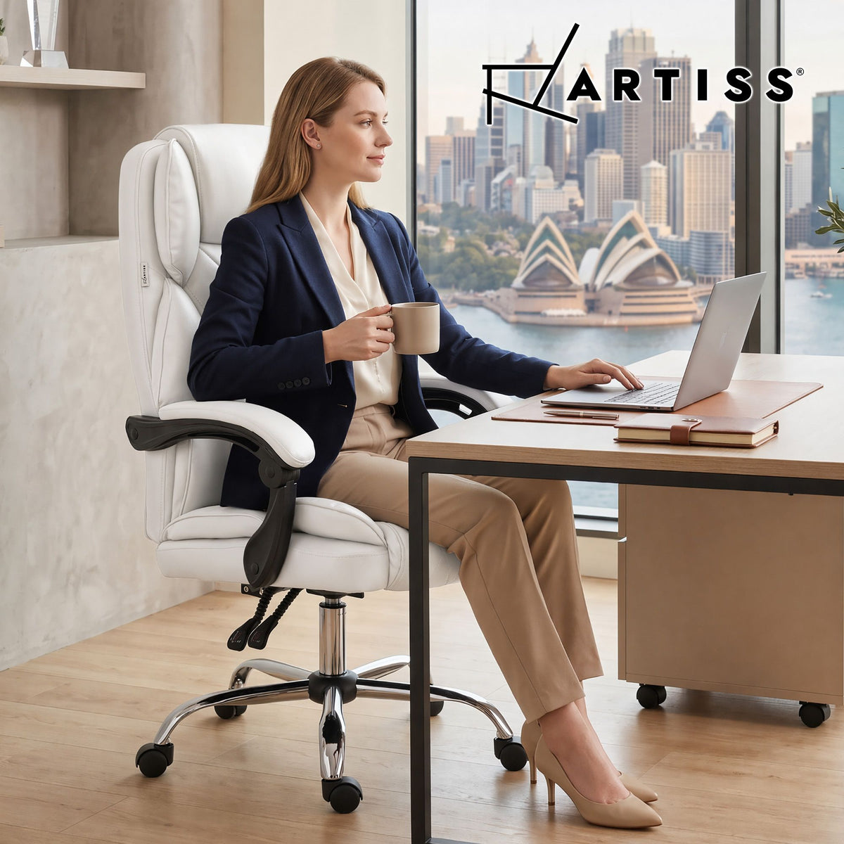 Camelon Executive Office Chair Leather Recliner White