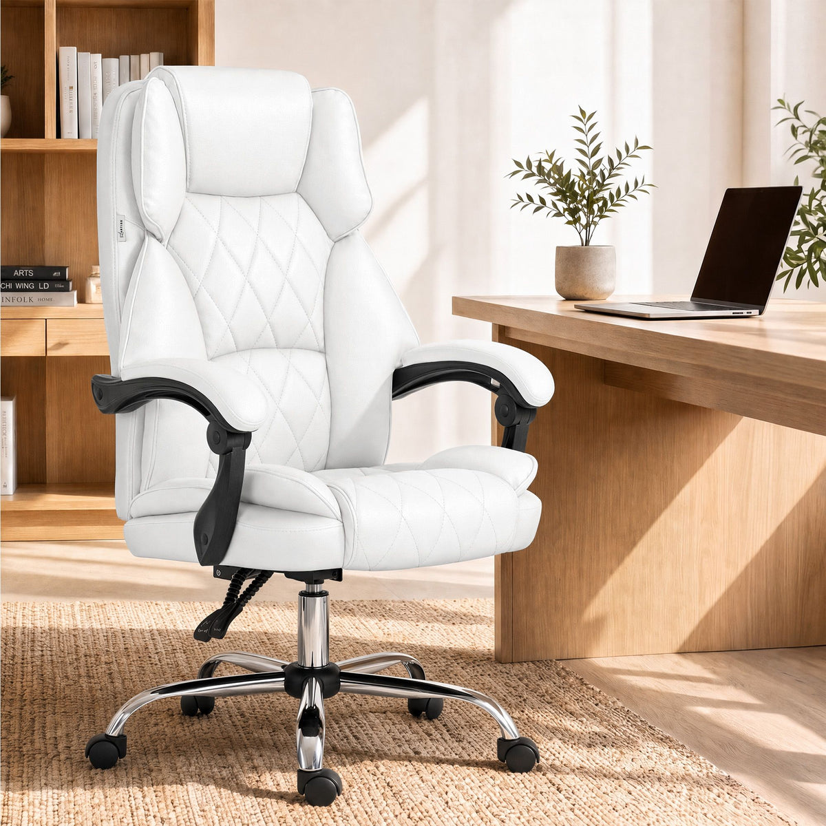 Camelon Executive Office Chair Leather Recliner White