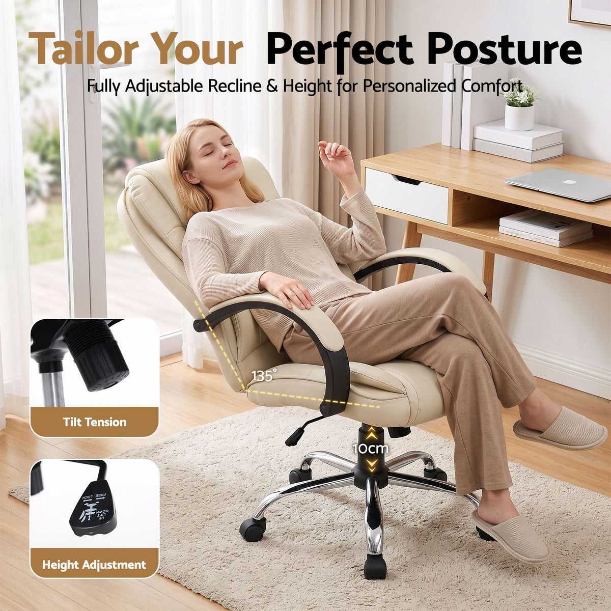 Rainier Executive Office Chair Leather Tilt Beige
