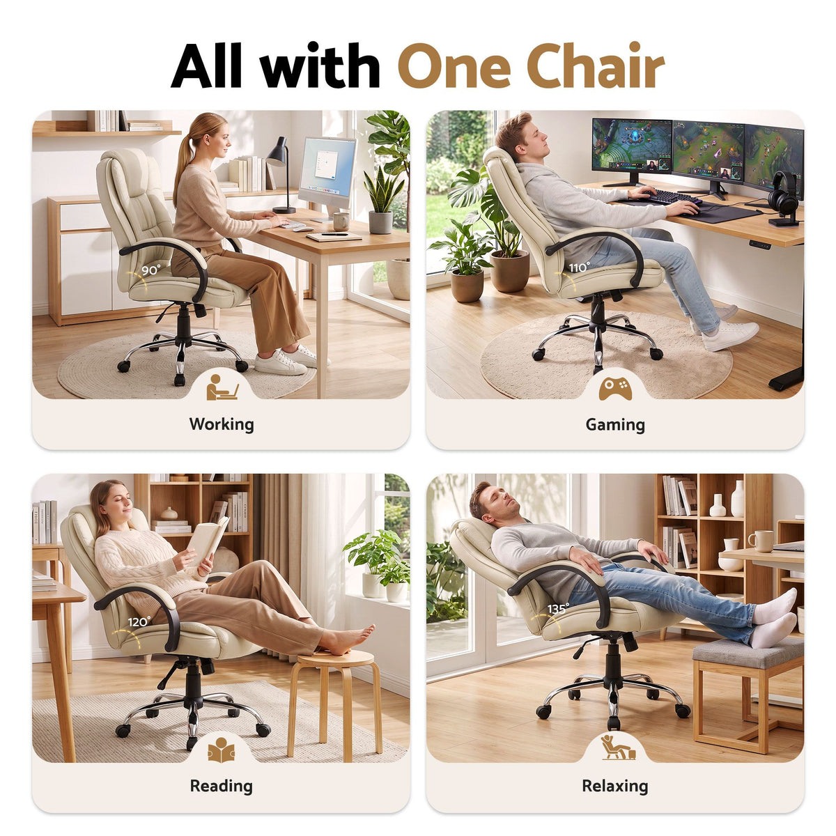 Rainier Executive Office Chair Leather Tilt Beige