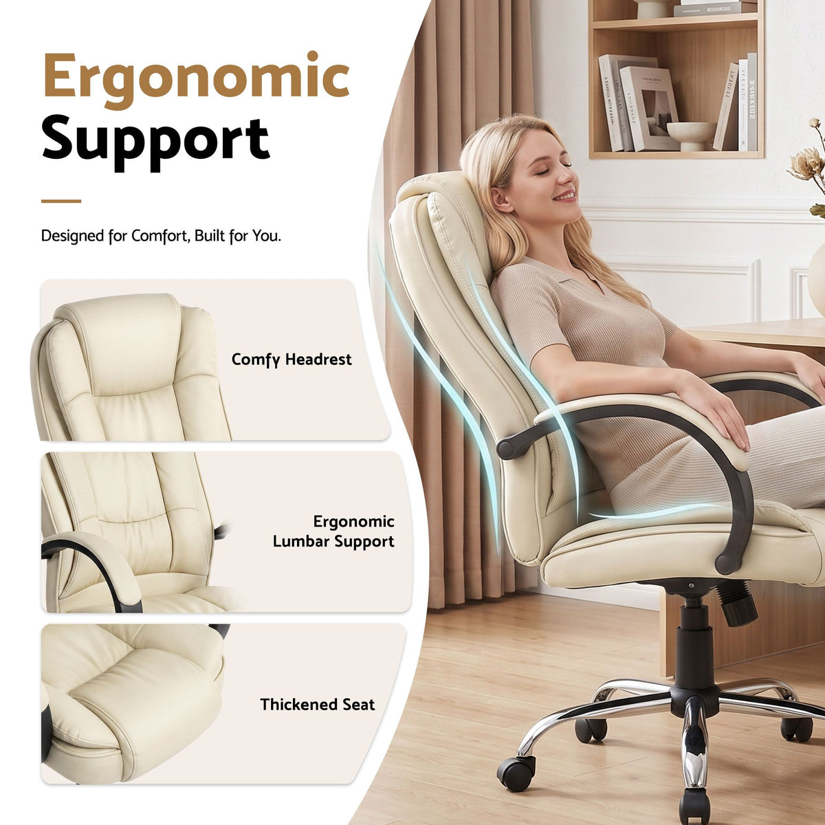 Rainier Executive Office Chair Leather Tilt Beige