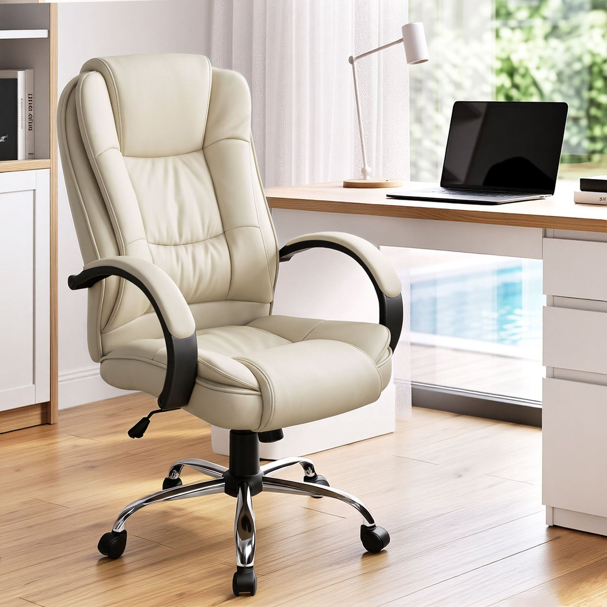 Rainier Executive Office Chair Leather Tilt Beige
