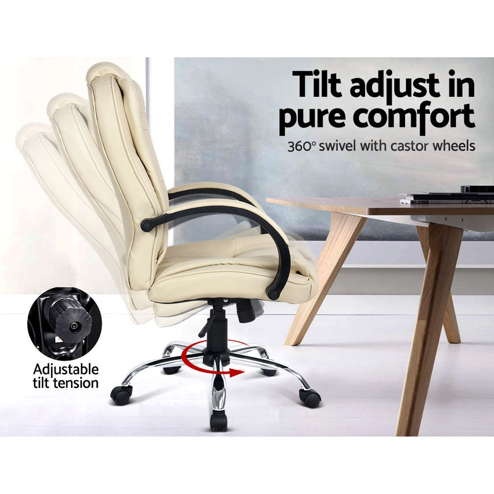 Rainier Executive Office Chair Leather Tilt Beige