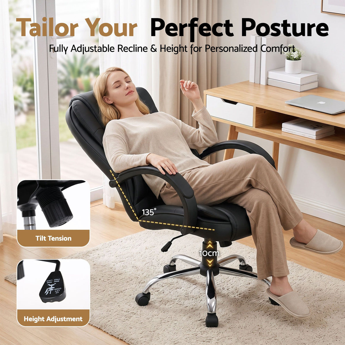 Rainier Executive Office Chair PU Leather Tilt Black