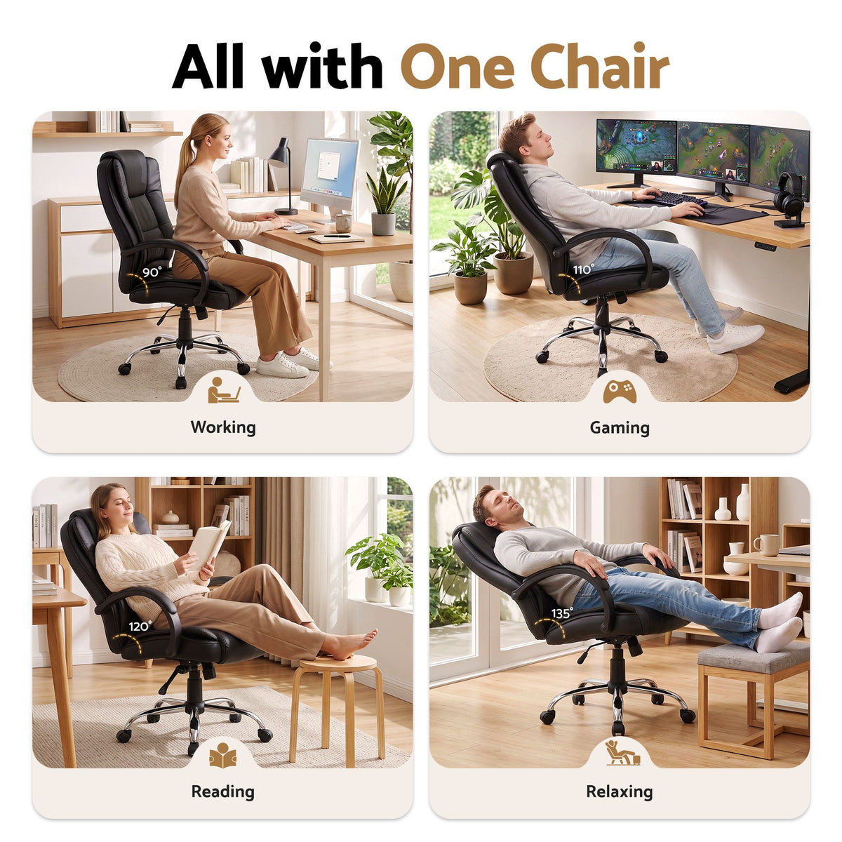 Rainier Executive Office Chair PU Leather Tilt Black