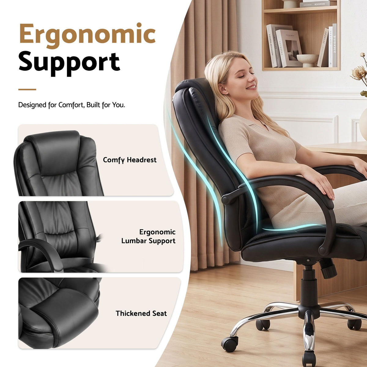 Rainier Executive Office Chair PU Leather Tilt Black