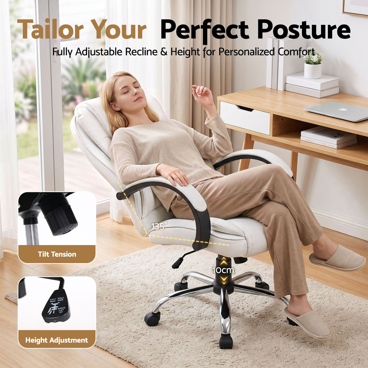 Rainier Executive Office Chair PU Leather Tilt White