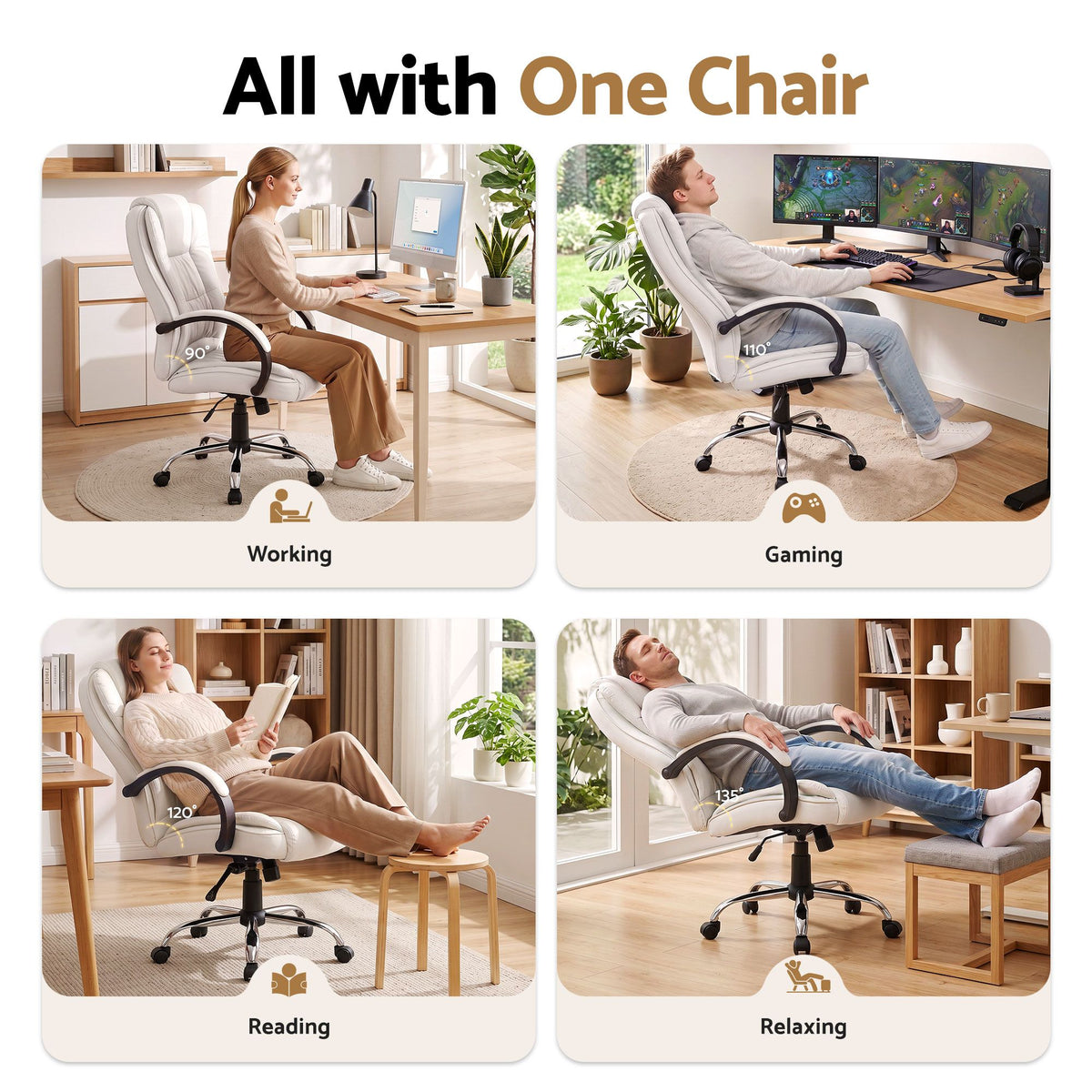 Rainier Executive Office Chair PU Leather Tilt White