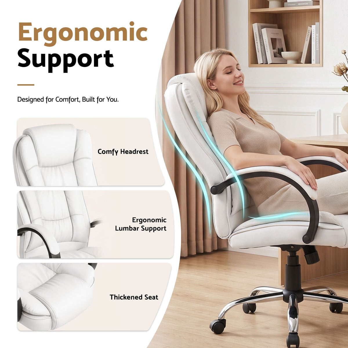 Rainier Executive Office Chair PU Leather Tilt White