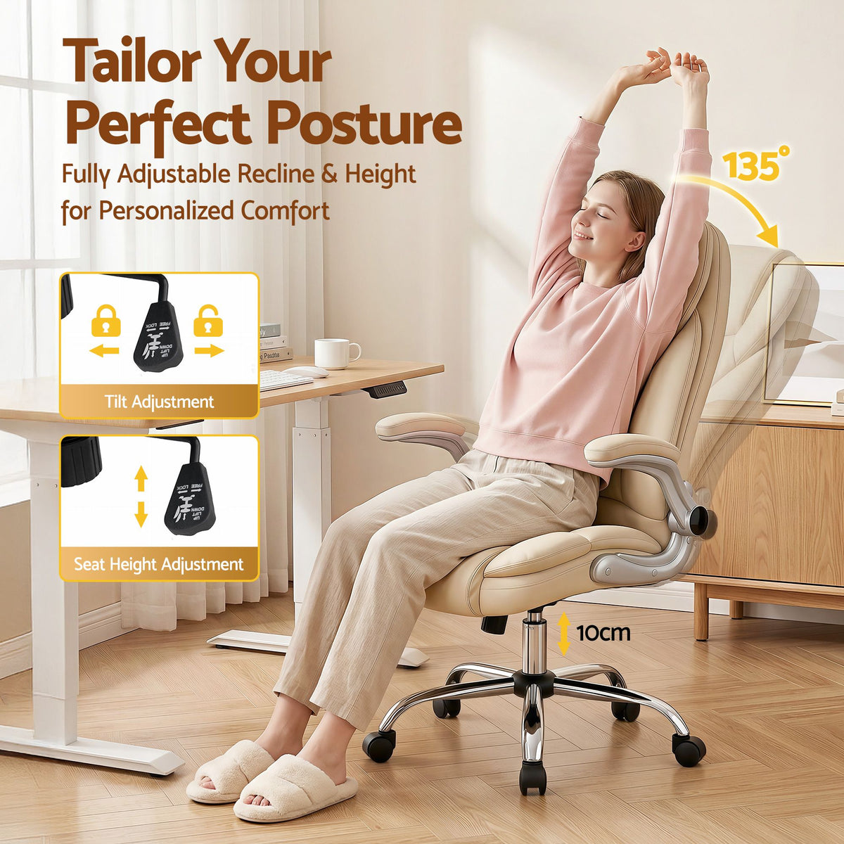 Kea Executive Office Chair Leather Tilt Beige