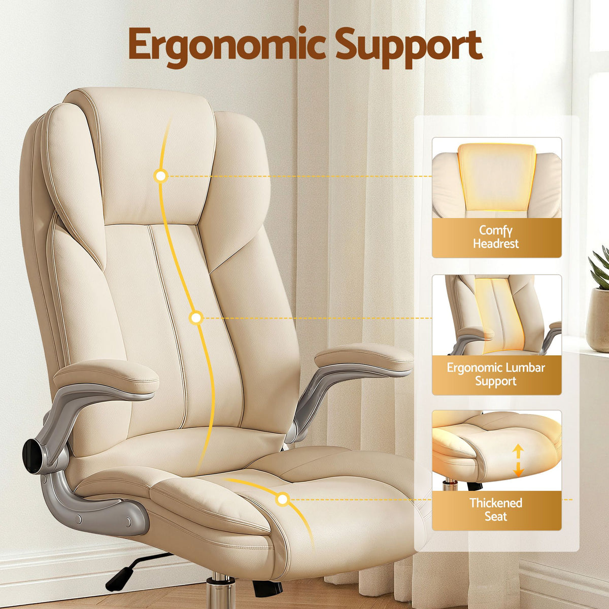 Kea Executive Office Chair Leather Tilt Beige