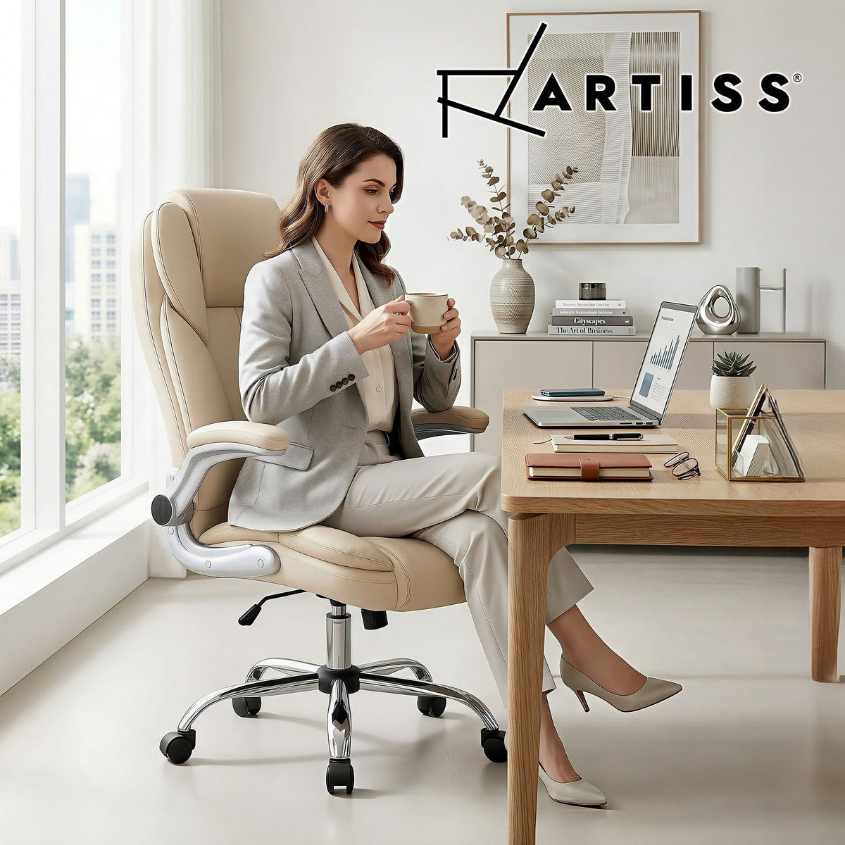 Kea Executive Office Chair Leather Tilt Beige