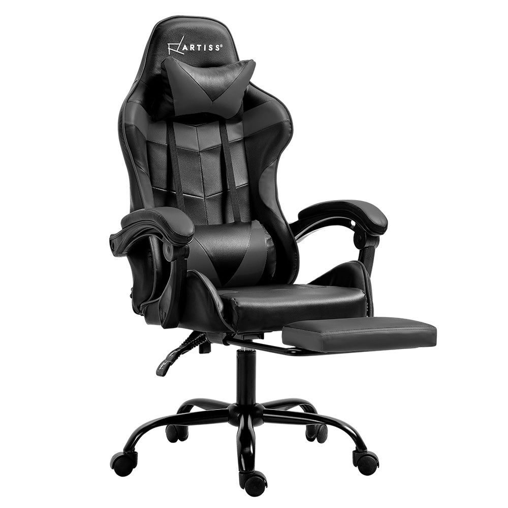 Artiss Executive Gaming Office Chair Leather Recliner Footrest Grey