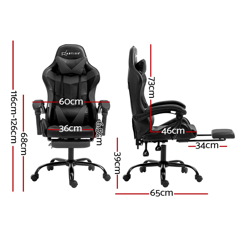 Artiss Executive Gaming Office Chair Leather Recliner Footrest Grey