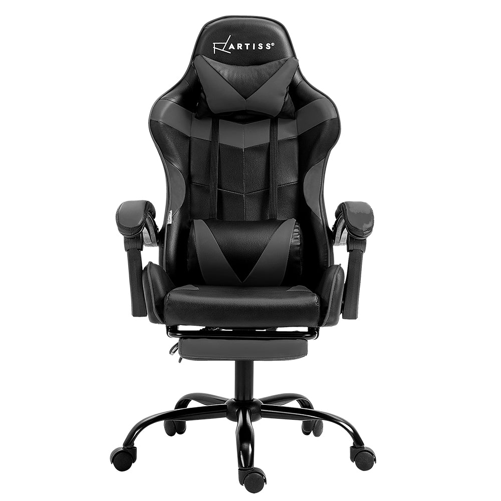 Artiss Executive Gaming Office Chair Leather Recliner Footrest Grey