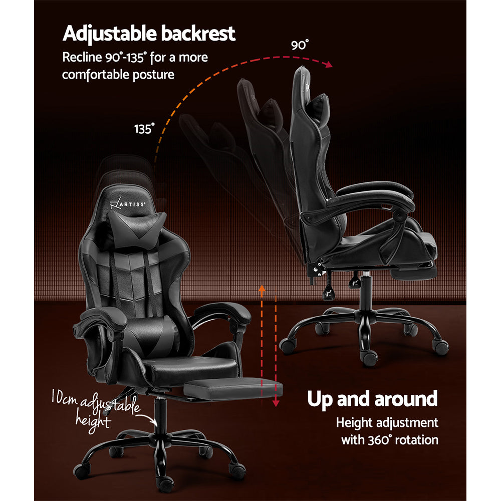Artiss Executive Gaming Office Chair Leather Recliner Footrest Grey