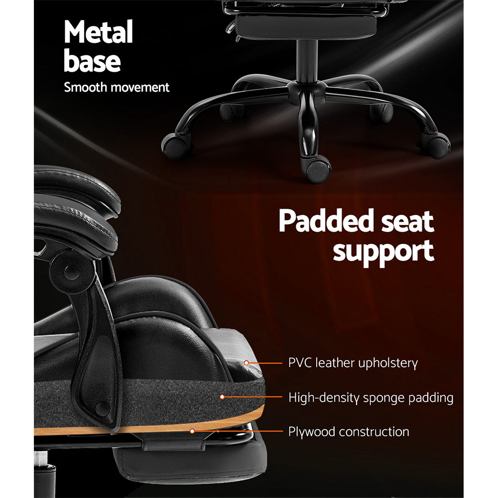 Artiss Executive Gaming Office Chair Leather Recliner Footrest Grey