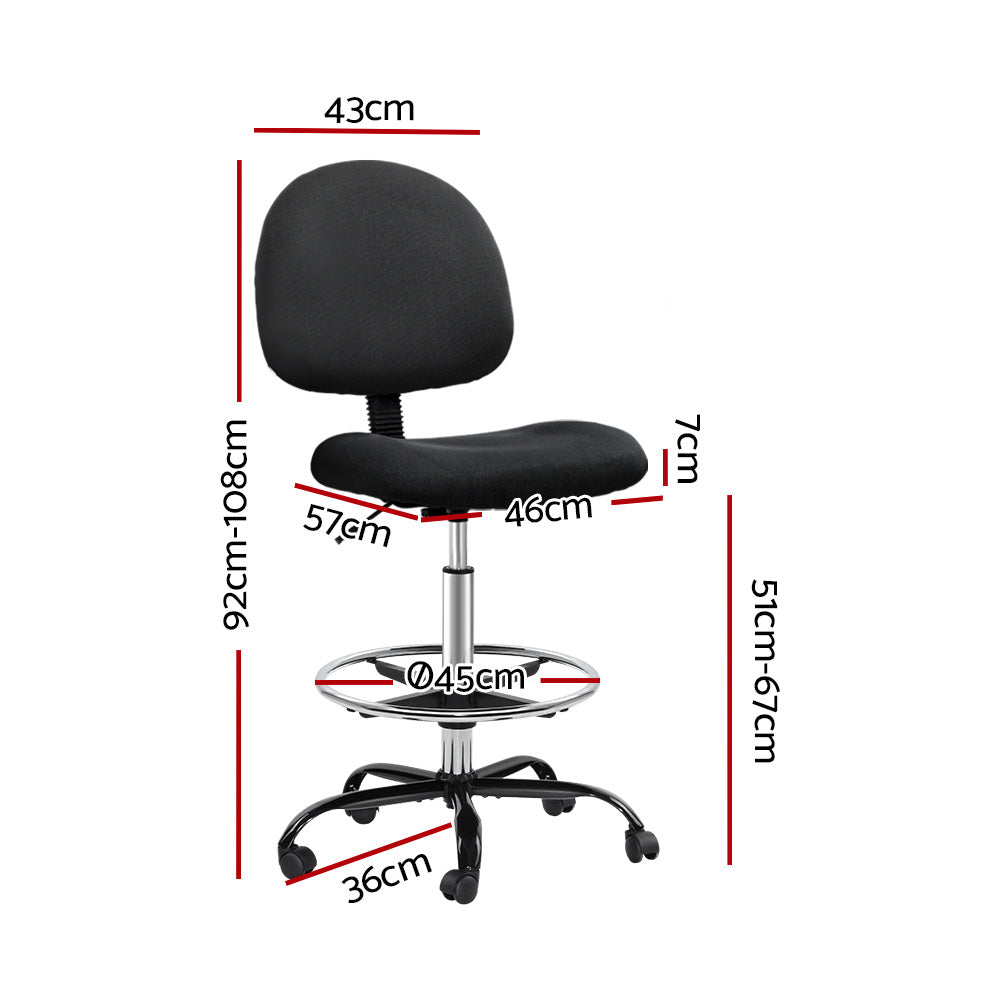 Drafting Stool Office Chair Mid Back Black Fabric