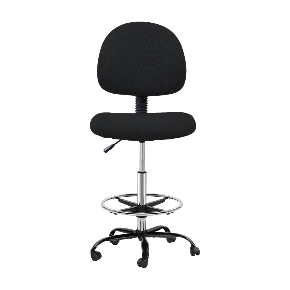 Drafting Stool Office Chair Mid Back Black Fabric