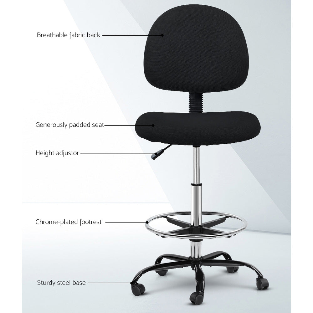 Drafting Stool Office Chair Mid Back Black Fabric