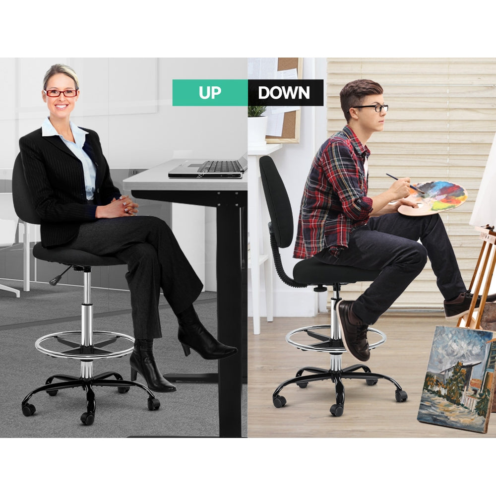 Drafting Stool Office Chair Mid Back Black Fabric