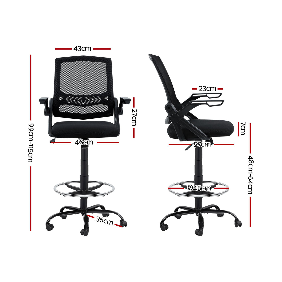 Artiss Mesh Drafting Office Chair Adjustable Height Black