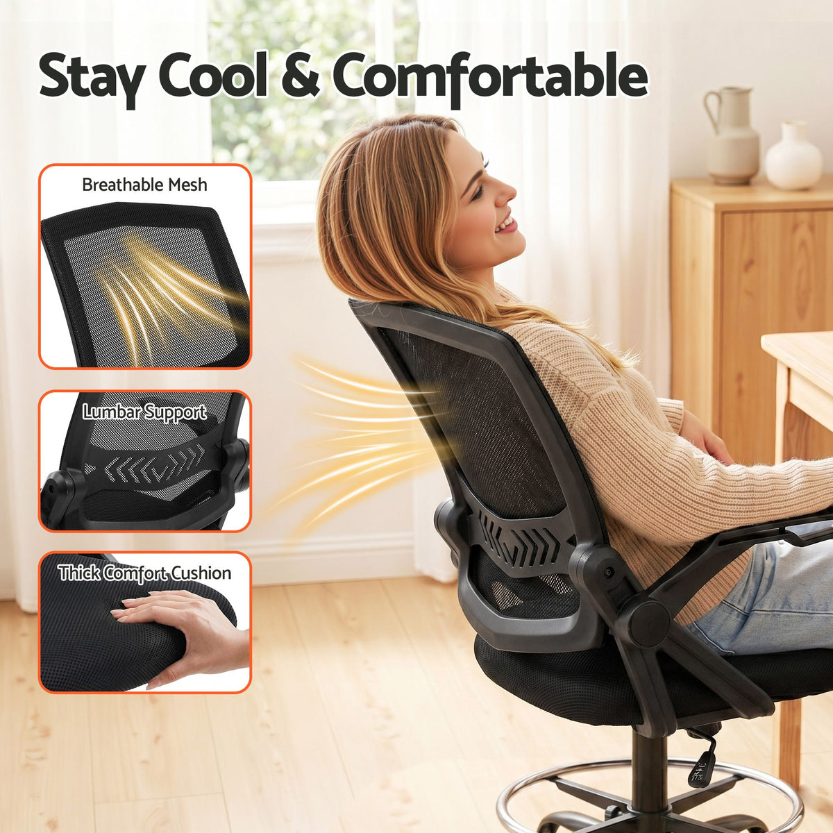 Artiss Mesh Drafting Office Chair Adjustable Height Black