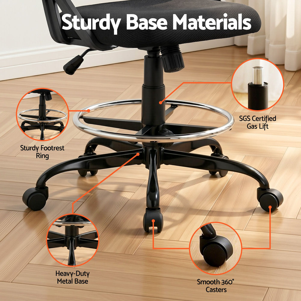 Artiss Mesh Drafting Office Chair Adjustable Height Black