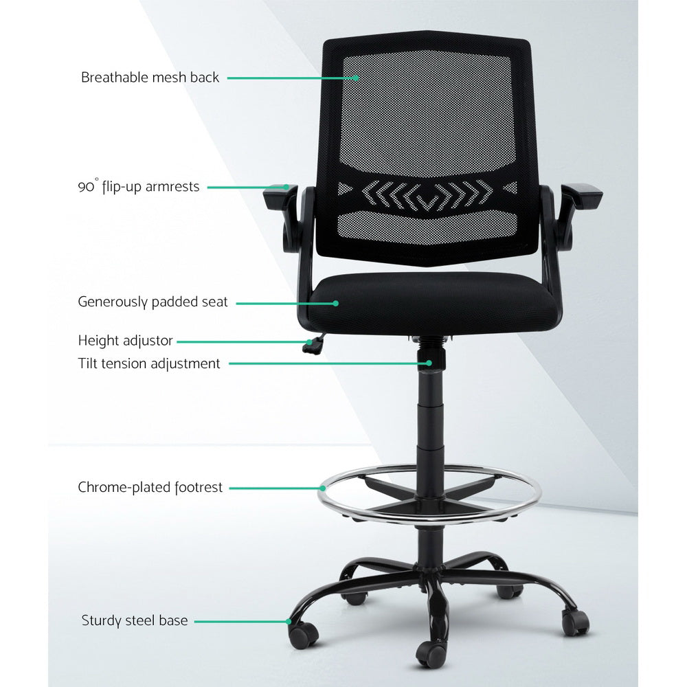 Drafting Stool Mesh Office Chair Black