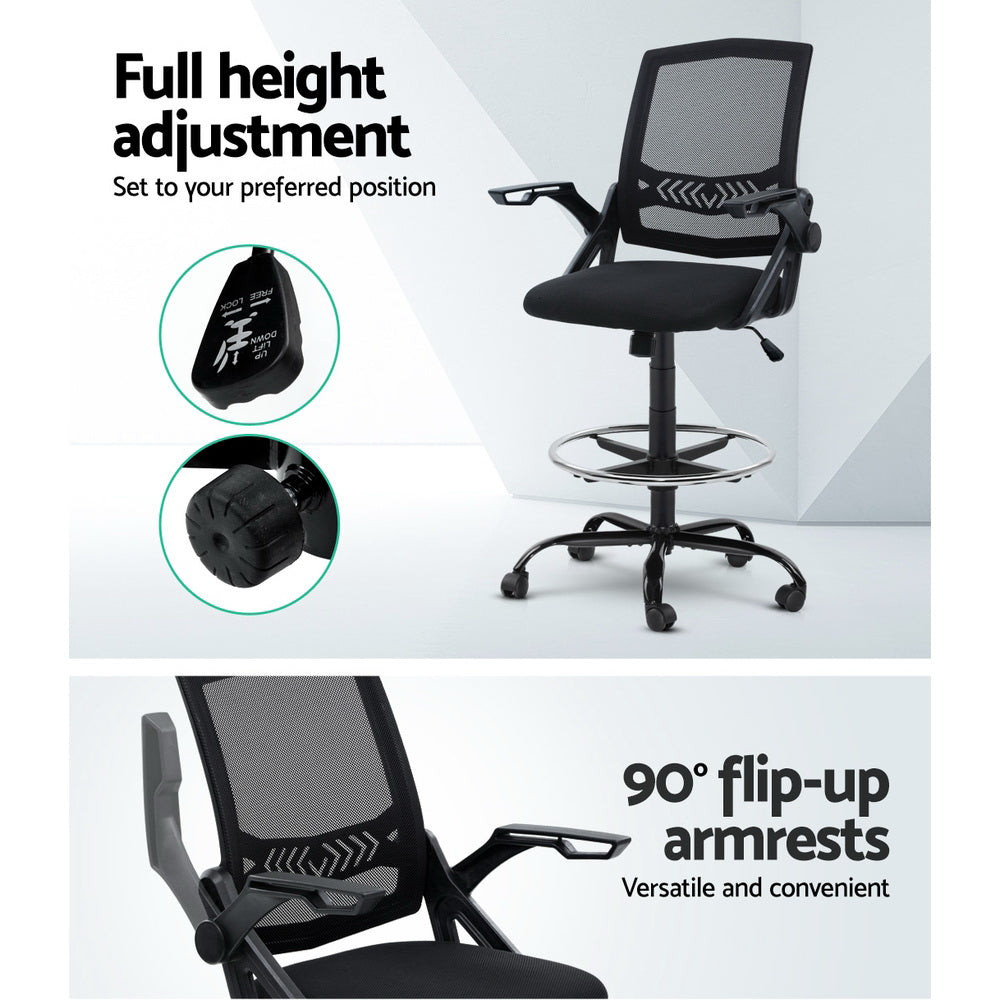 Drafting Stool Mesh Office Chair Black