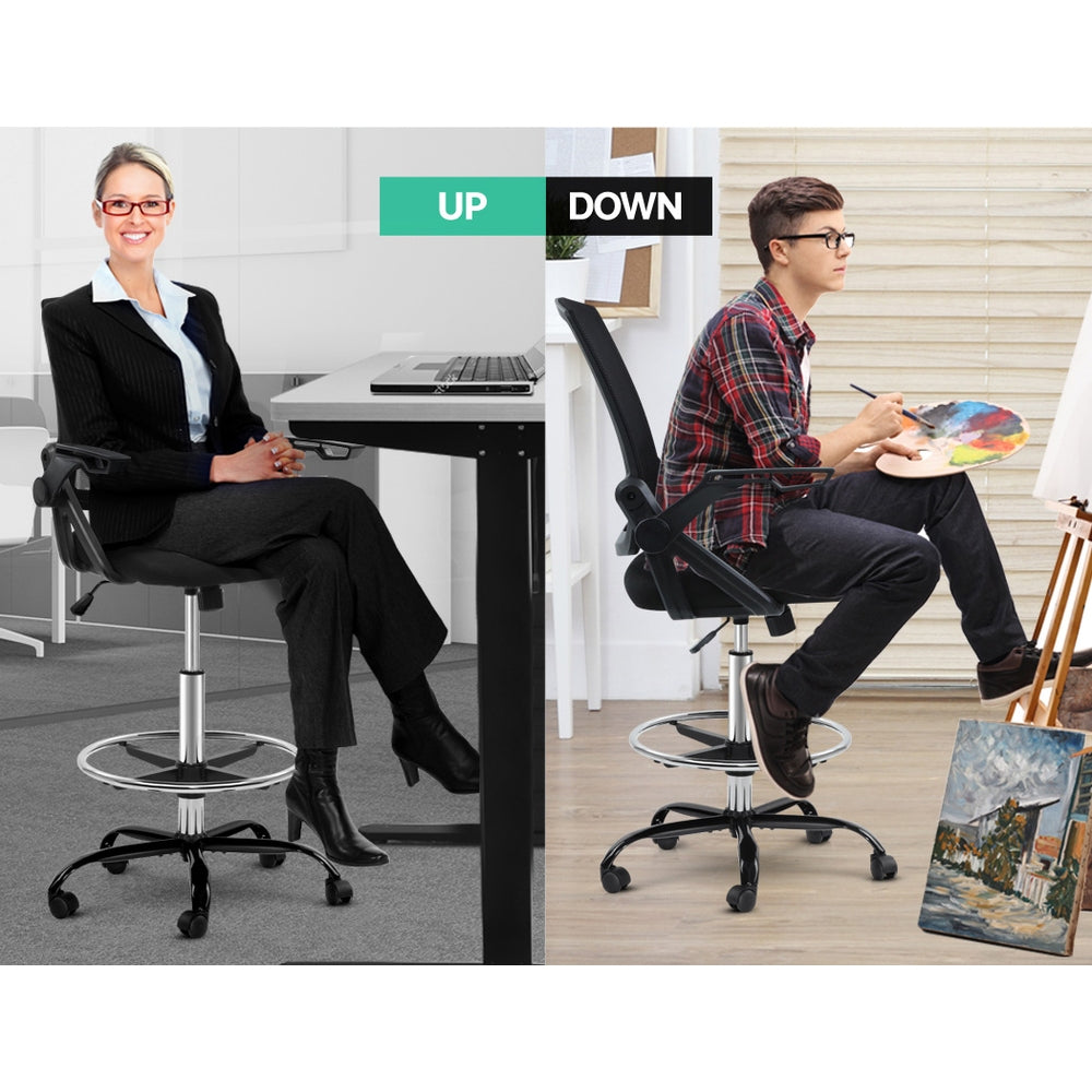 Drafting Stool Mesh Office Chair Black