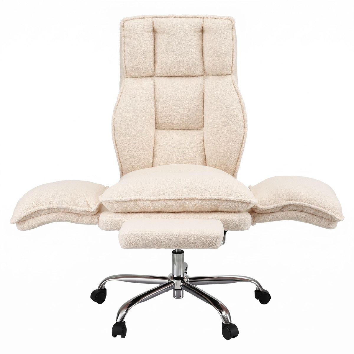 Artiss Big & Tall Criss Cross Office Chair with Flip Armrests Foot Rest Reclining Teddy Fleece Beige