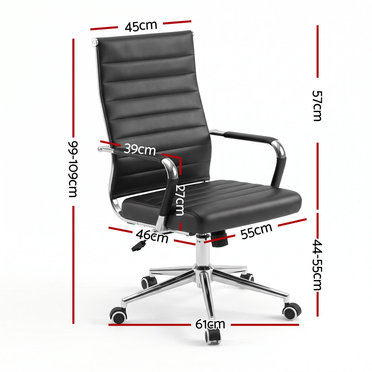 Artiss Conference Office Chair Swivel Computer Chair High Back Ribbed PU Leather Black
