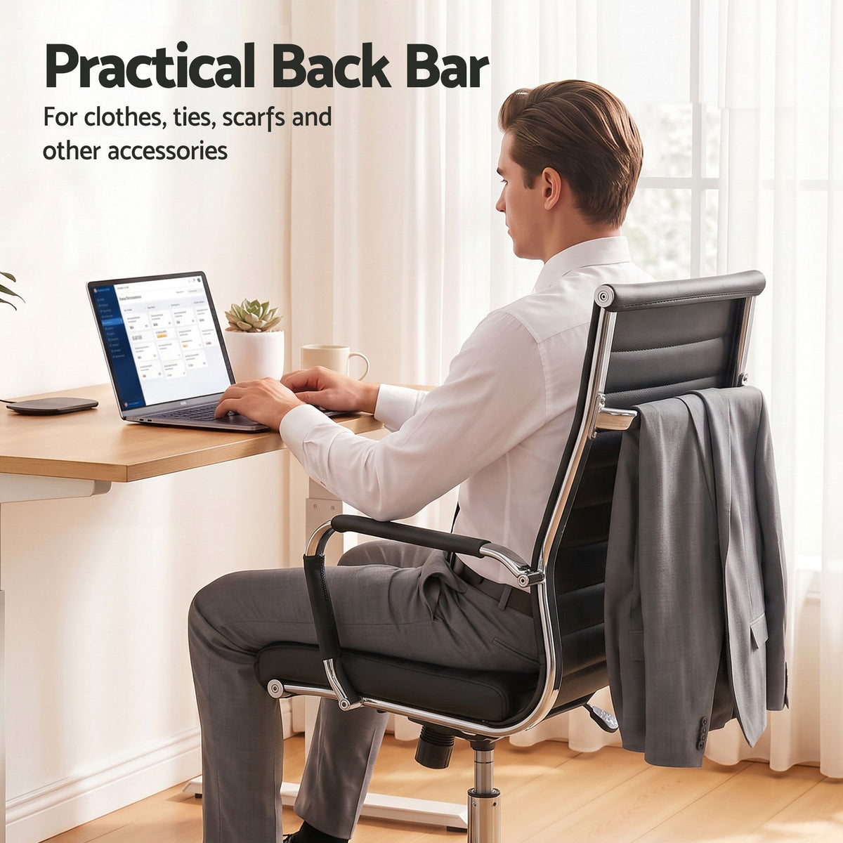 Artiss Conference Office Chair Swivel Computer Chair High Back Ribbed PU Leather Black