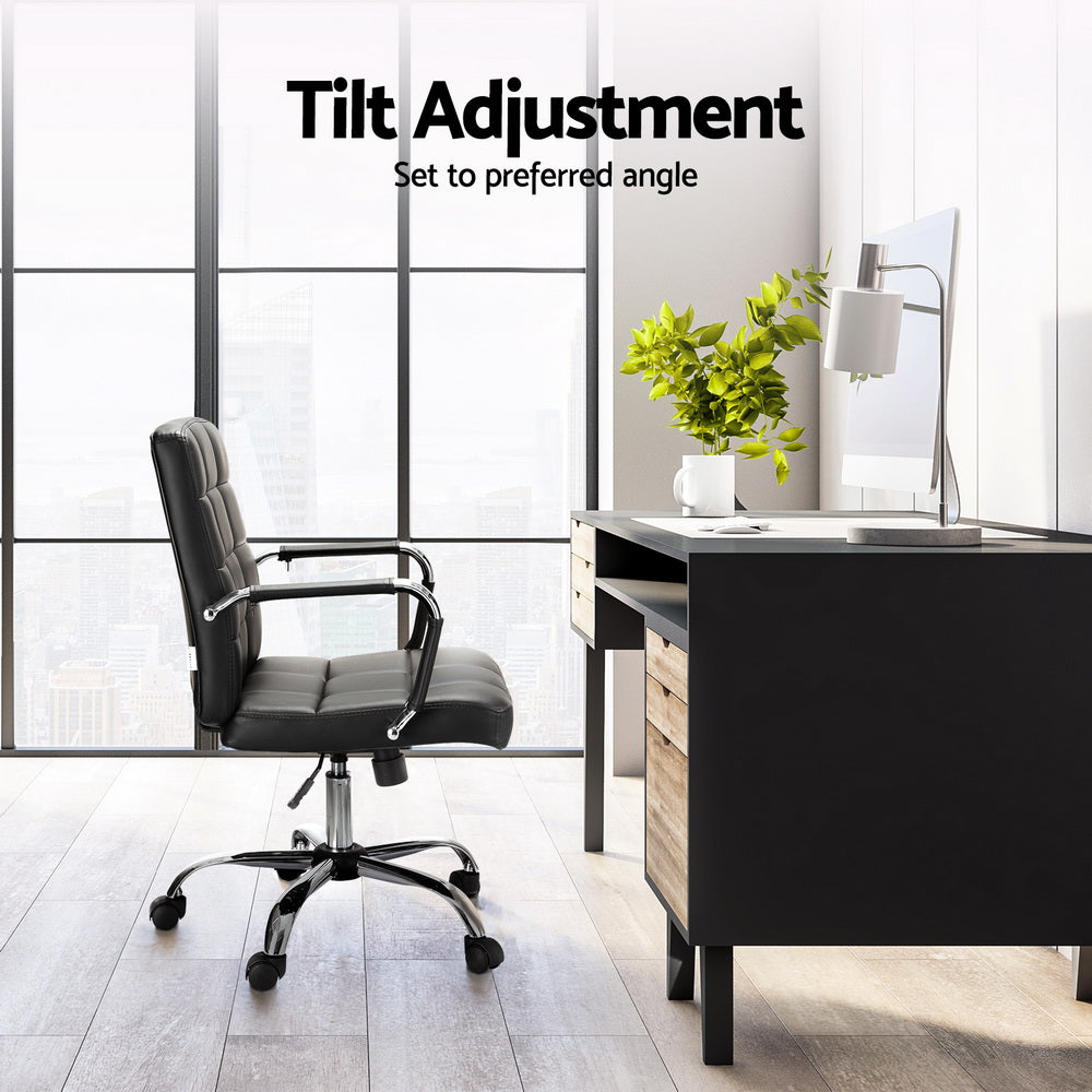 Artiss Mid-Back Office Chair PU Leather Black