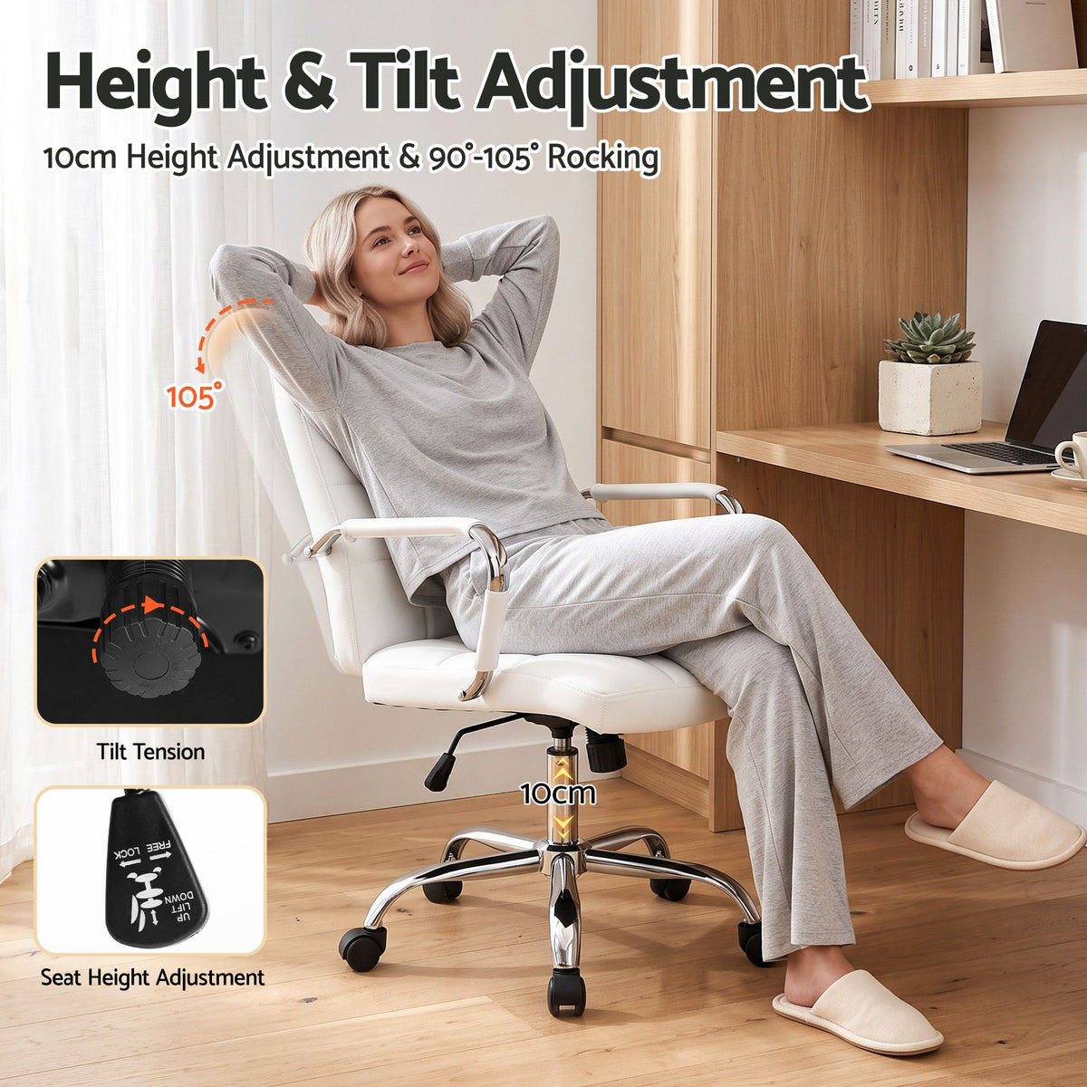 Artiss Office Chair PU Leather Mid-Back Desk Chair