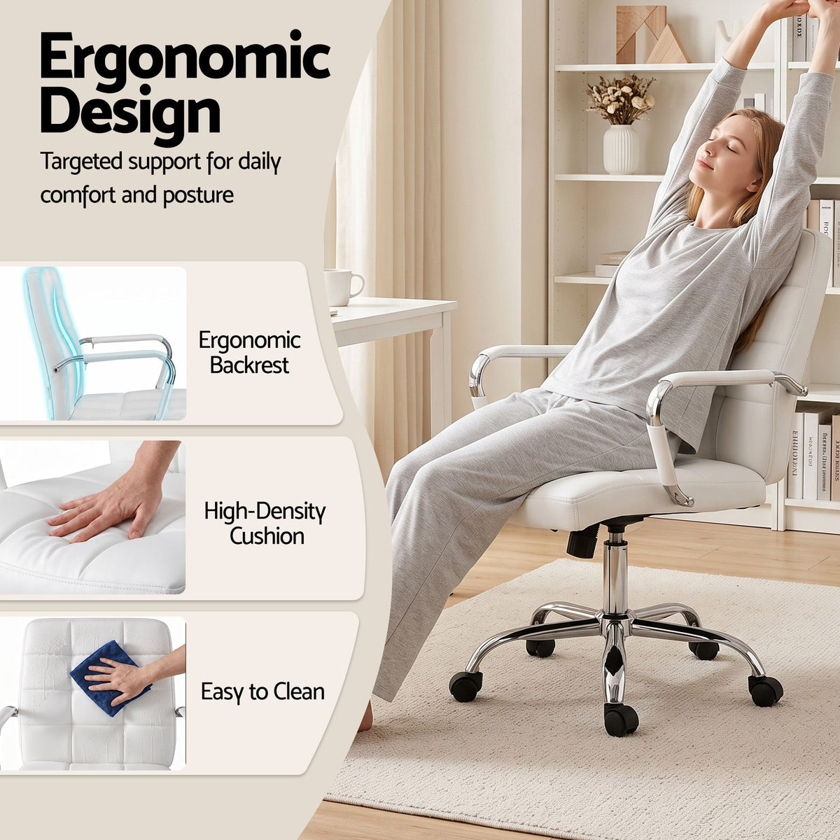 Artiss Office Chair PU Leather Mid-Back Desk Chair