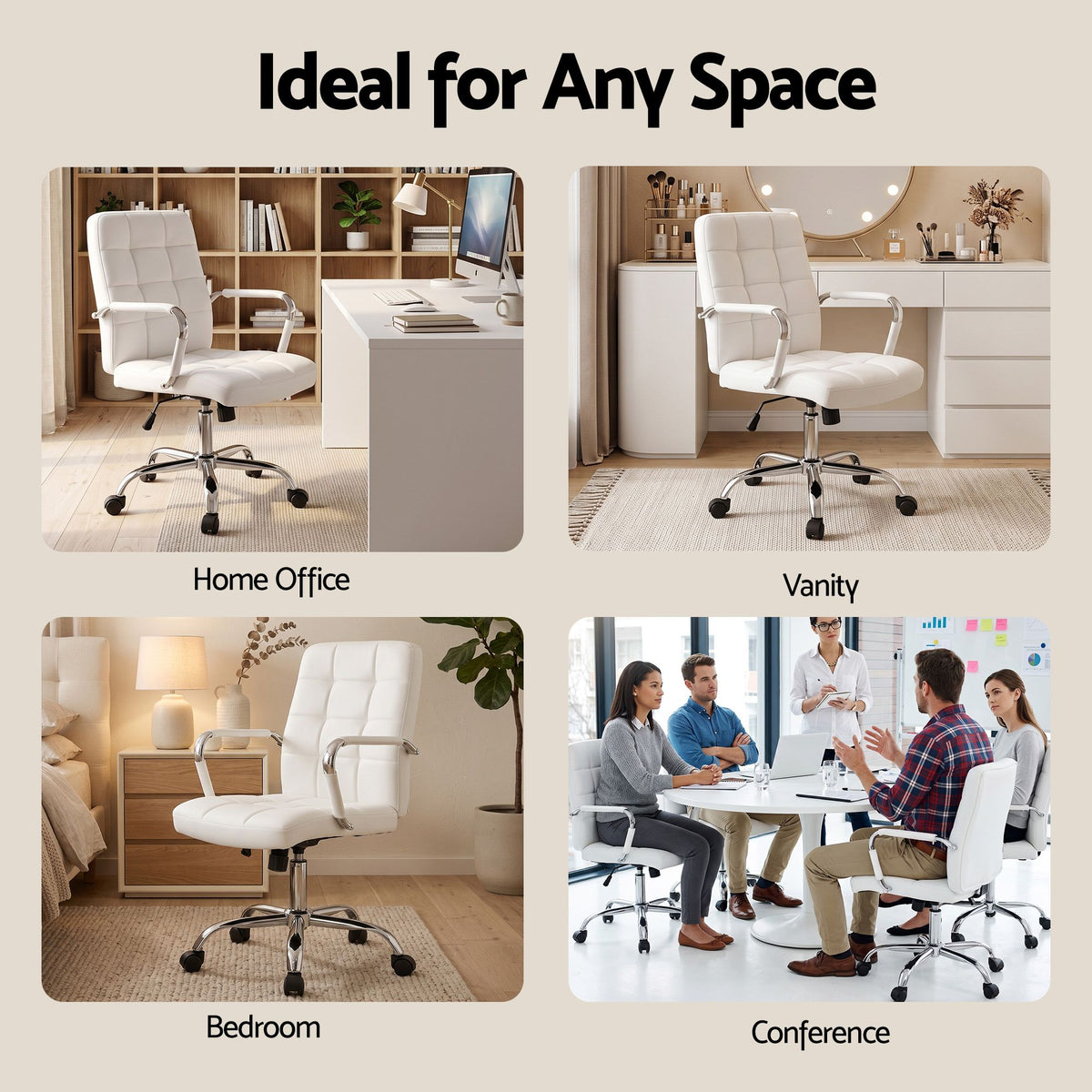 Artiss Office Chair PU Leather Mid-Back Desk Chair