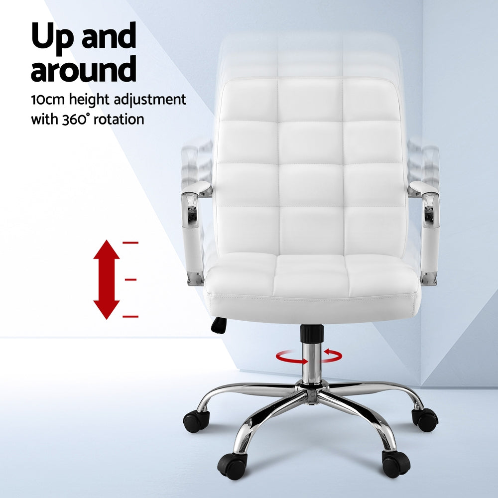 Artiss Mid-Back Office Chair PU Leather White