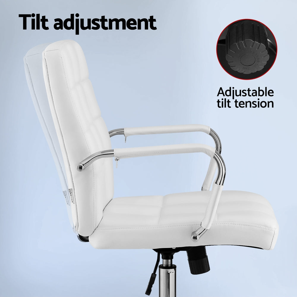Artiss Mid-Back Office Chair PU Leather White