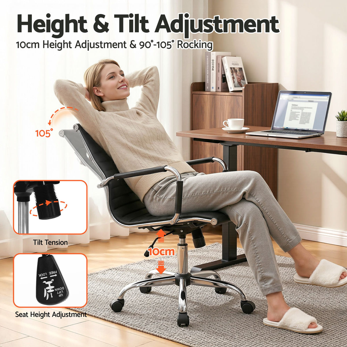 Artiss Mid Back Office Chair PU Leather Black