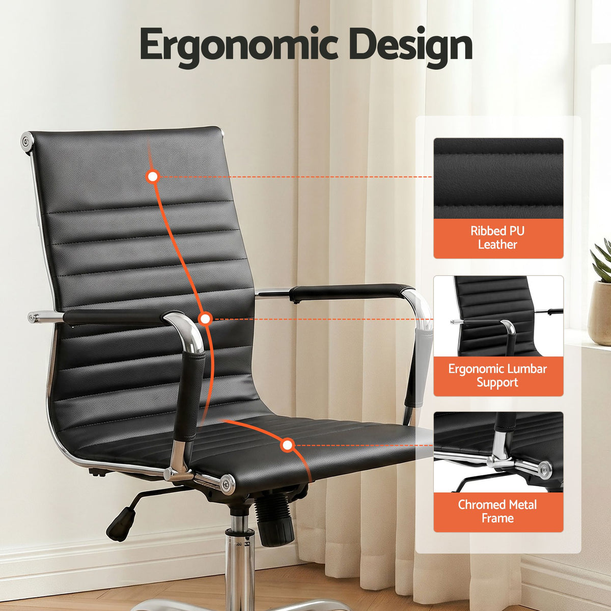 Artiss Mid Back Office Chair PU Leather Black