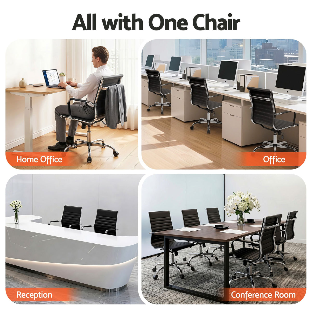 Artiss Mid Back Office Chair PU Leather Black